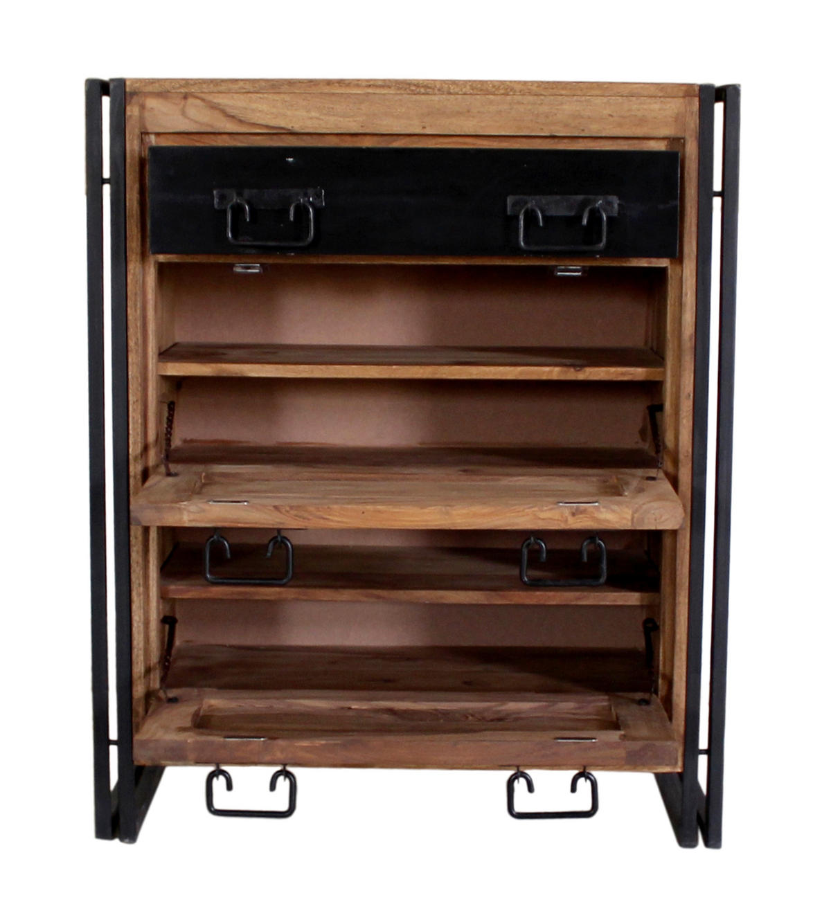 SCHUHSCHRANK Akazie massiv Naturfarben, Schwarz  - Schwarz/Naturfarben, Design, Holz/Metall (80/96/40cm) - MID.YOU