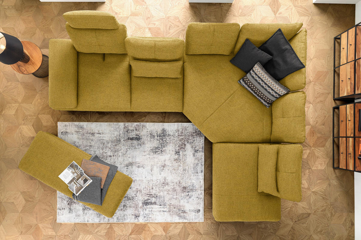 ECKSOFA in Flachgewebe Hellgrün  - Schwarz/Hellgrün, Design, Textil/Metall (344/271cm) - Chilliano