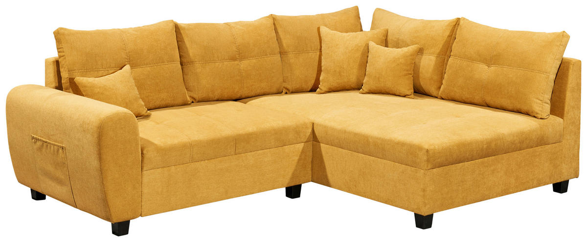 ECKSOFA inkl. Hocker in Mikrovelours Gelb  248/176 cm  - Gelb/Schwarz, Basics, Holzwerkstoff/Kunststoff (248/176cm) - MID.YOU