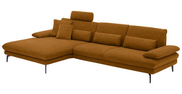 ECKSOFA in Velours Cognac 180/310 cm - Cognac/Schwarz, Design, Textil/Metall (180/310cm) - Dieter Knoll