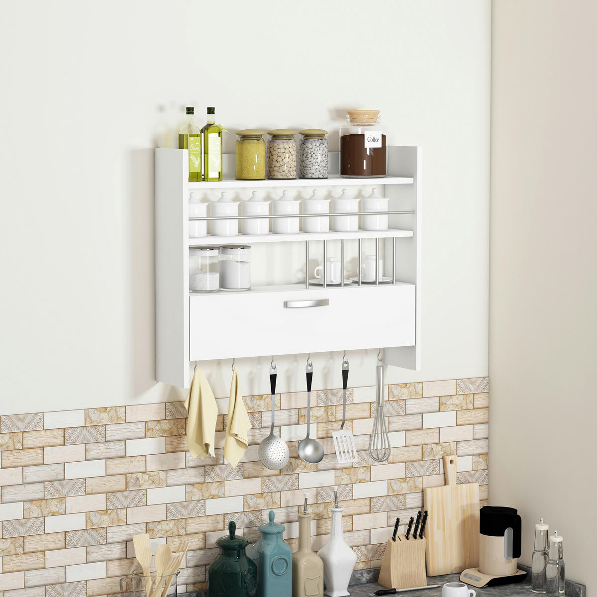 GEWÜRZREGAL - Weiss, Design, Holzwerkstoff (85/72/19,6cm) - MID.YOU