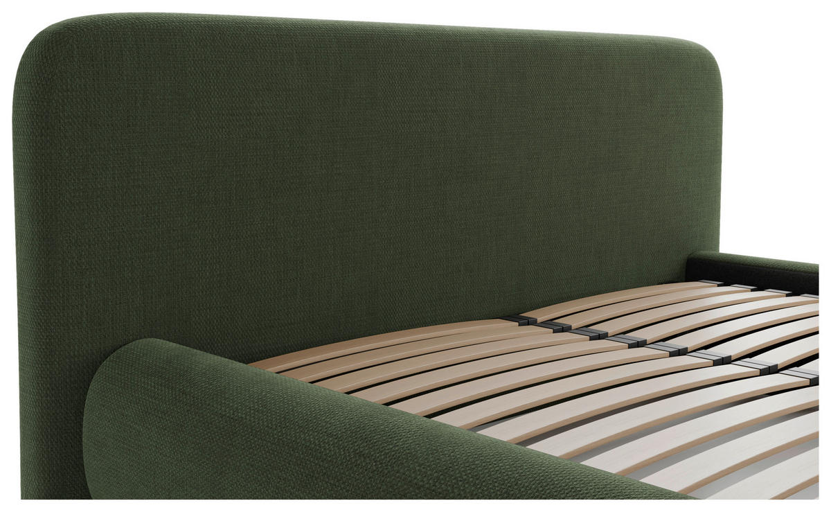 POLSTERBETT 180/200 cm,  in Waldgrün, gepolstertes Kopfteil, Lattenrost, Bettkasten,  - Waldgrün/Schwarz, Design, Holz/Textil (180/200cm) - Chameo