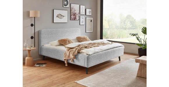POLSTERBETT gepolstertes Kopfteil, Lattenrost, Bettkasten Hellgrau 120/200 cm  - Birkefarben/Buchefarben, Design, Holz/Textil (120/200cm) - Xora