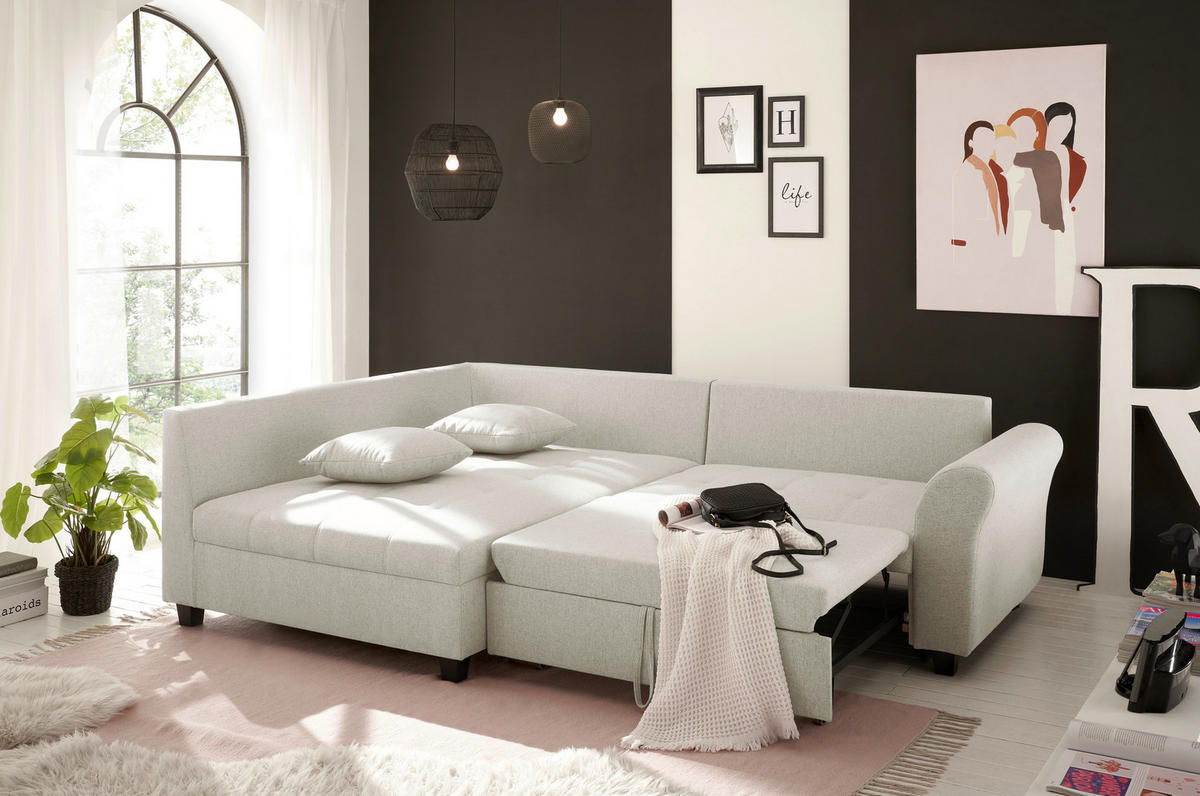 ECKSOFA in Webstoff Beige  - Beige/Schwarz, Modern, Kunststoff/Textil (175/252cm) - Livetastic