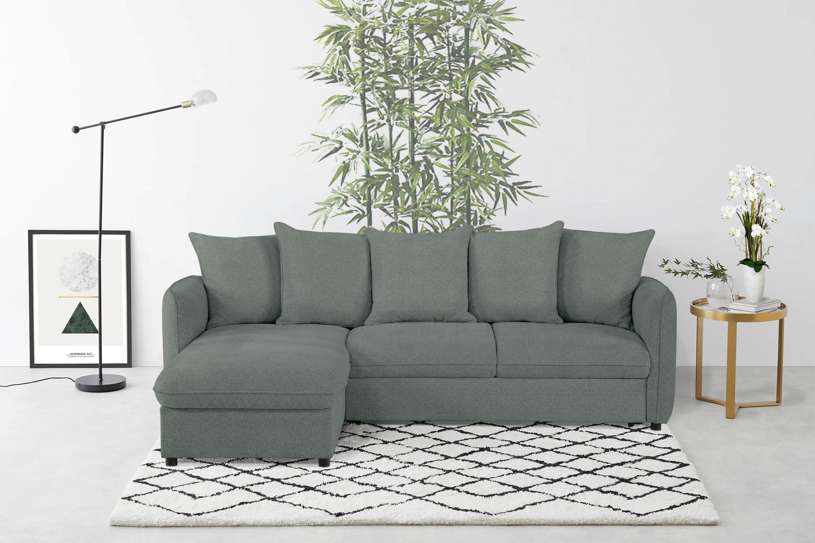 ECKSOFA Grau Chenille  - Grau, Design, Textil (254/160cm) - MID.YOU