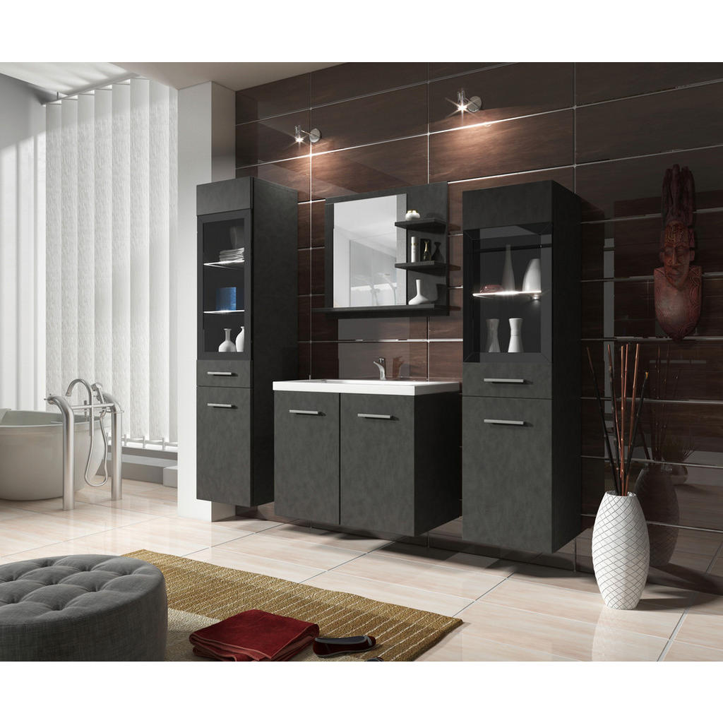 Badmöbel-Set 5-Tlg. inkl. LED Madrit B: 140 cm Anthrazit