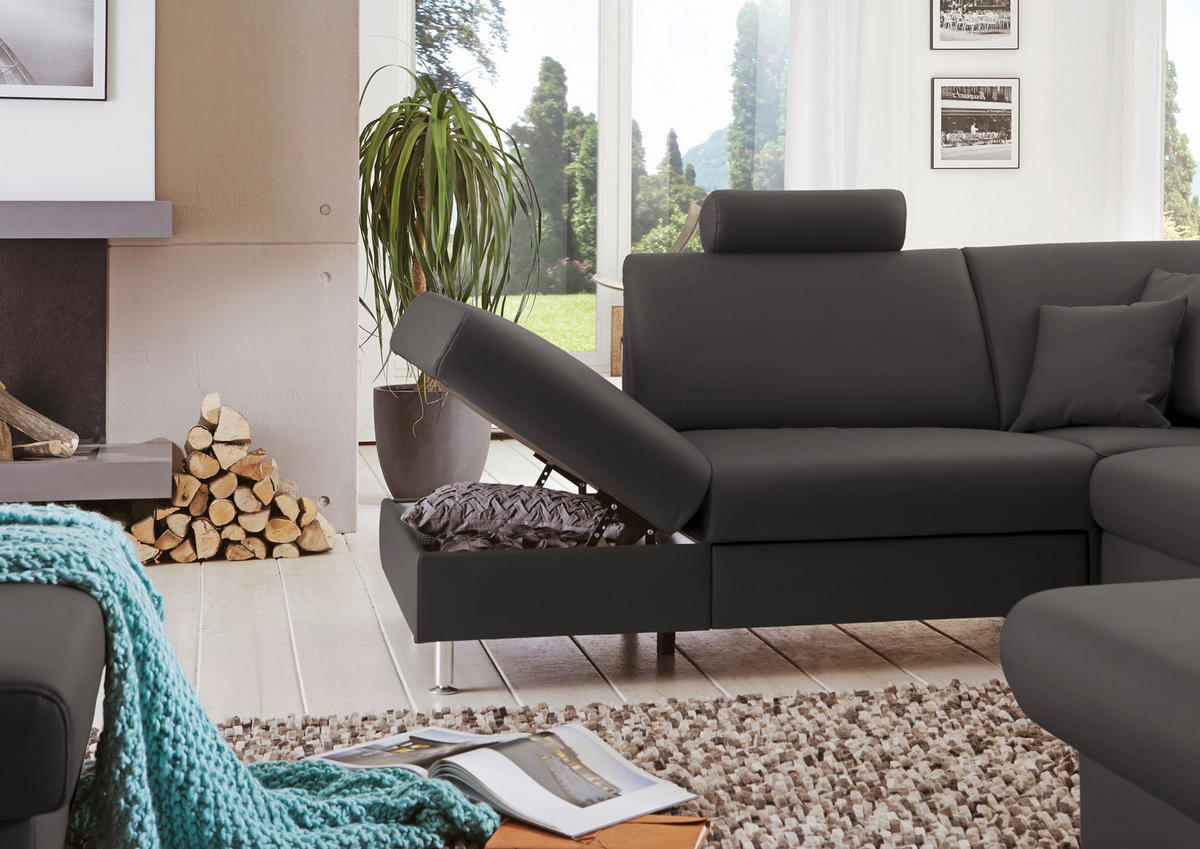 WOHNLANDSCHAFT in Echtleder Grau  - Alufarben/Grau, Design, Leder/Metall (233/339/165cm) - Beldomo Premium