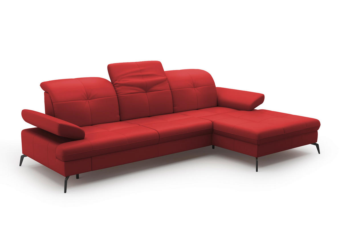 ECKSOFA in Echtleder Rot  - Rot/Schwarz, Konventionell, Leder/Metall (279/185cm) - Sit & More