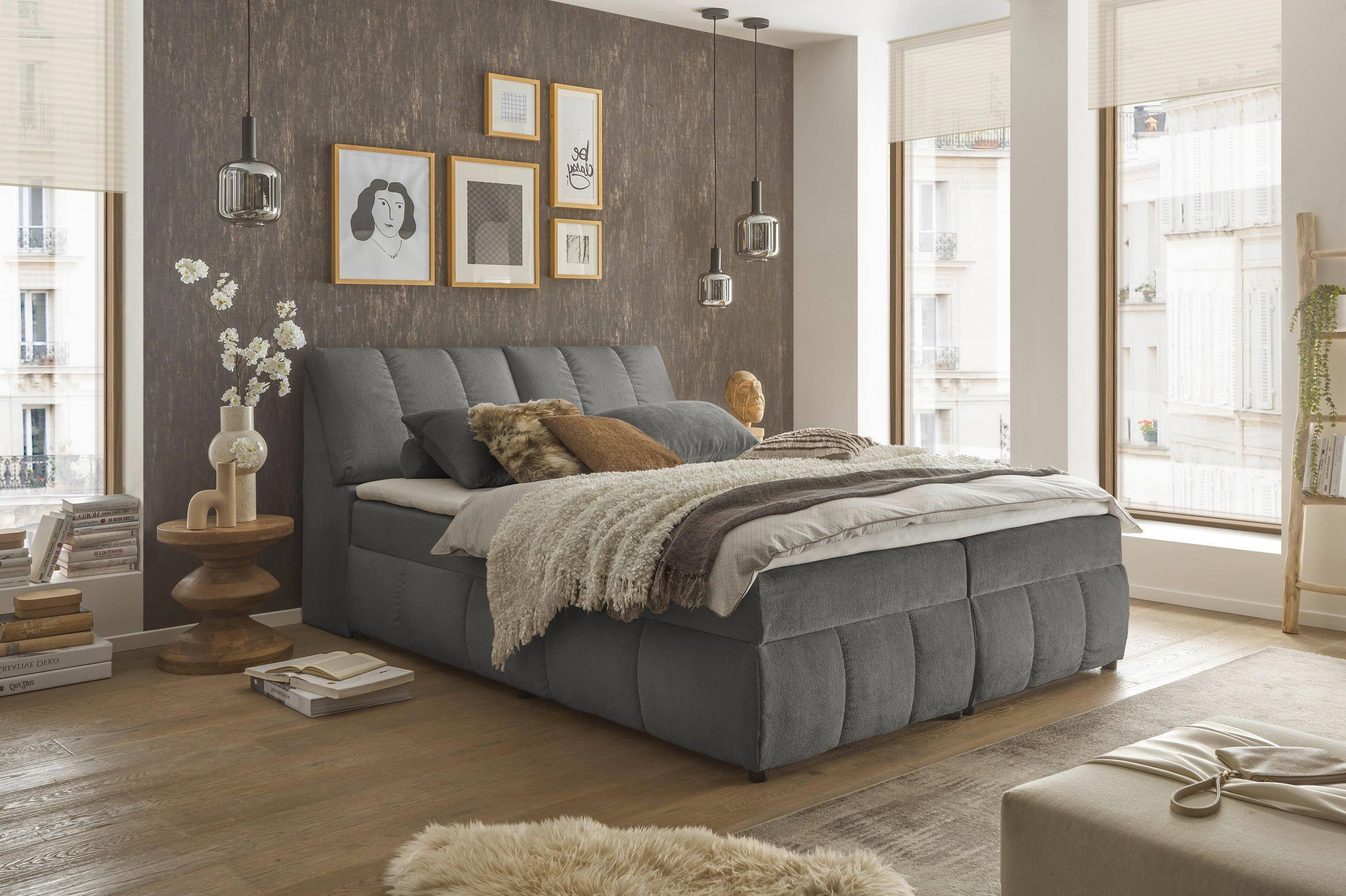 BOXBETT 160/200 cm  in Graphitfarben  - Schwarz/Graphitfarben, MODERN, Holzwerkstoff/Kunststoff (160/200cm) - MID.YOU