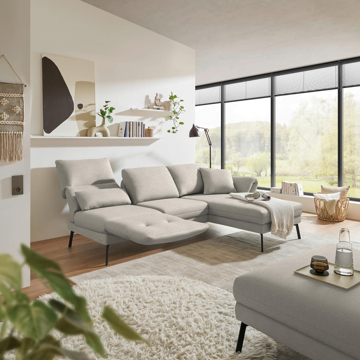 ECKSOFA  in Flachgewebe Naturfarben  255-365/175-224 cm  - Schwarz/Naturfarben, Design, Textil/Metall (255-365/175-224cm) - Dieter Knoll