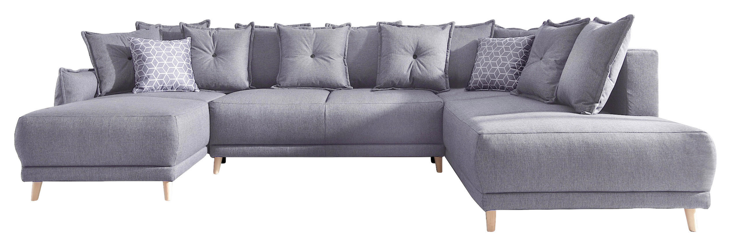 WOHNLANDSCHAFT Hellgrau Webstoff - Hellgrau/Kieferfarben, Basics, Holz/Textil (155/312/200cm) - MID.YOU