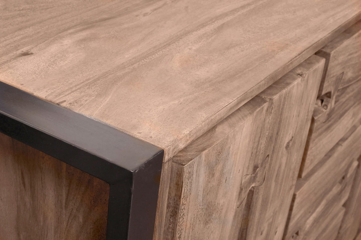 SIDEBOARD  140/90/40 cm 3 Schublade(n)  - Schwarz/Naturfarben, Design, Holz/Metall (140/90/40cm) - MID.YOU