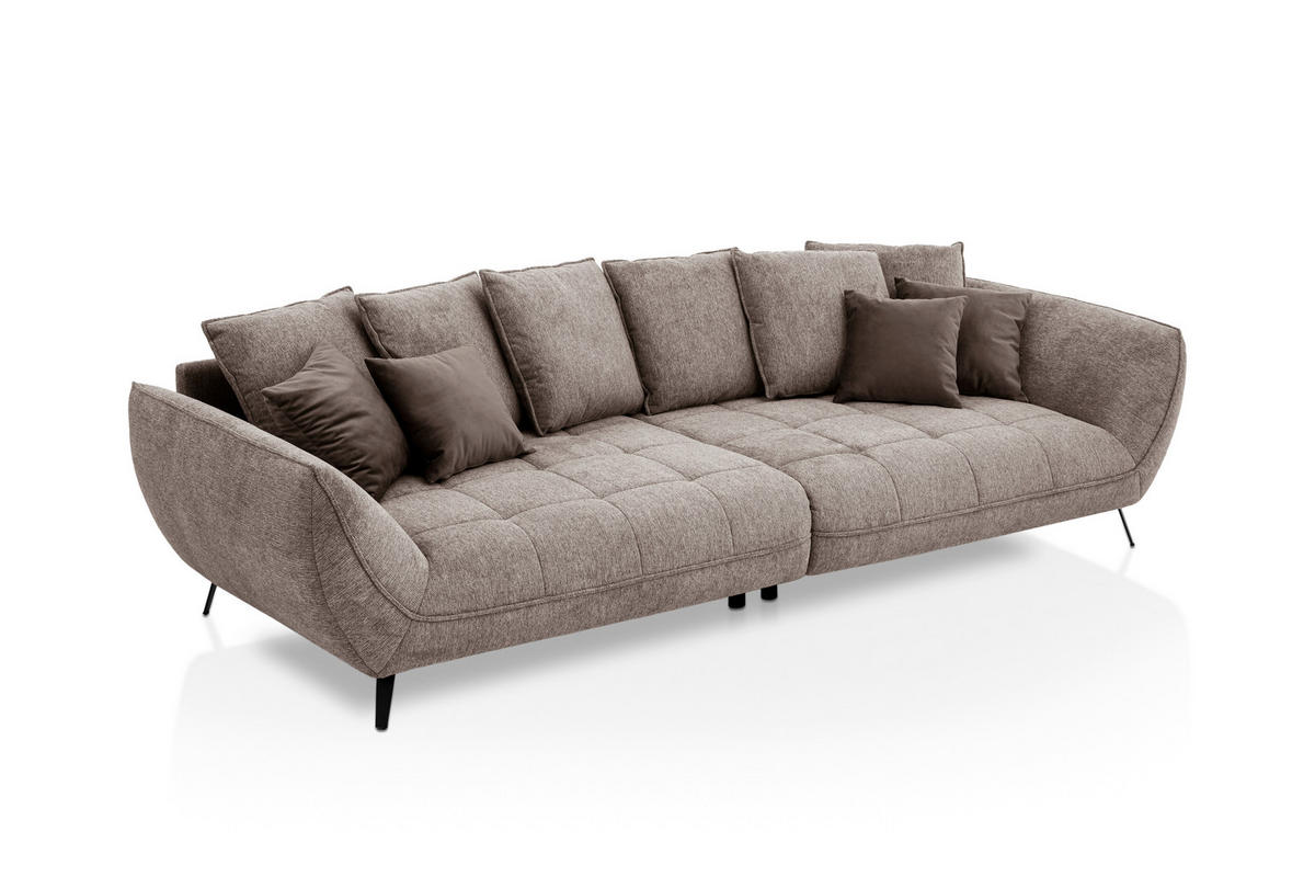 BIGSOFA in Flachgewebe Taupe  - Taupe/Schwarz, Design, Textil/Metall (311/95/130cm) - Livetastic