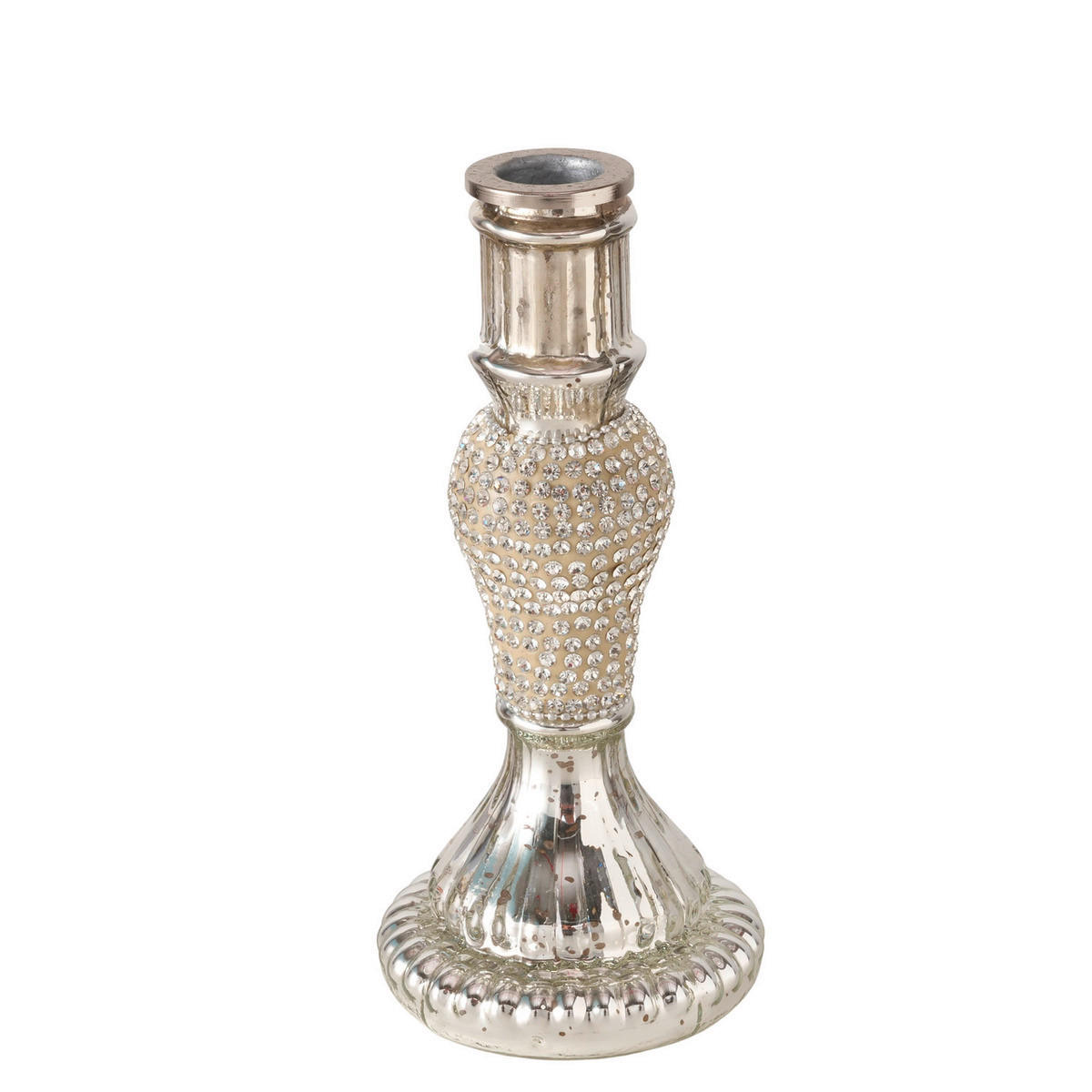 SVEČNIK - srebrne barve, Basics, kovina/steklo (9/9/20cm)