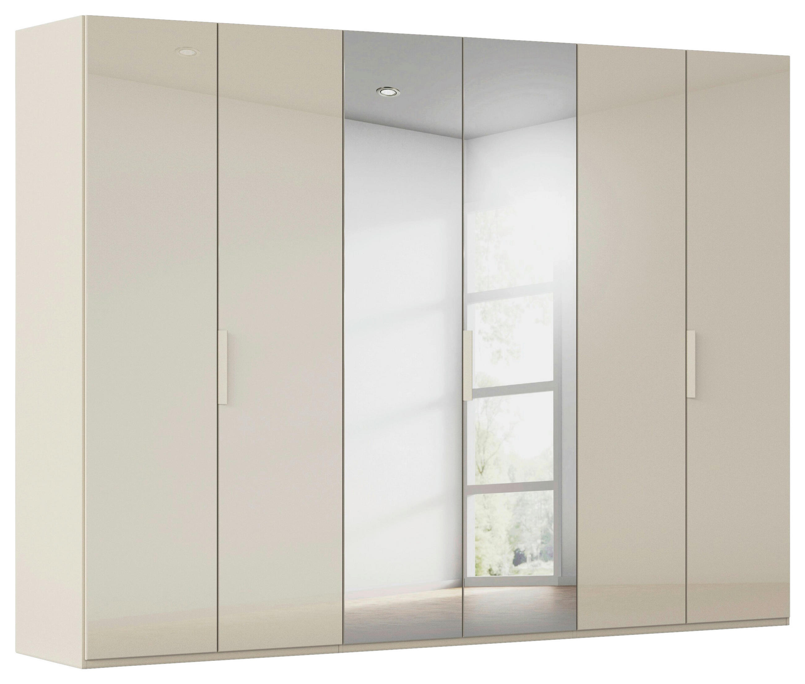 DREHTÜRENSCHRANK 301/223/61 cm,  in Champagner, 6-türig  - Champagner, Basics, Glas/Holzwerkstoff (301/223/61cm) - Novel