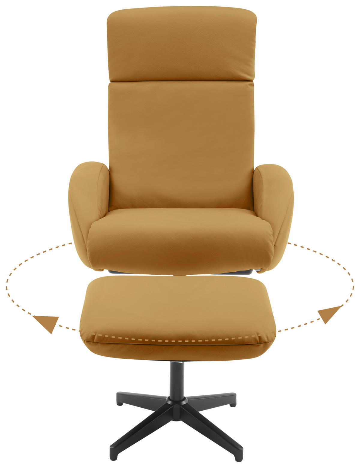 RELAXAČNÍ KŘESLO S TABURETEM, textil, kůže, žlutá - černá/žlutá, Design, kov/textil (77/107/75cm) - Livetastic