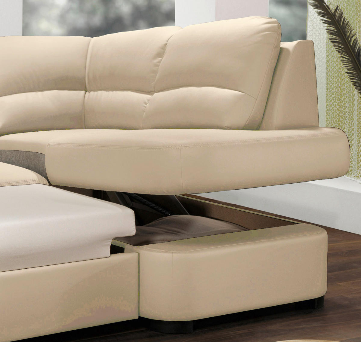 ECKSOFA in Lederlook Beige  - Beige/Schwarz, Konventionell, Kunststoff/Textil (240/45/165cm) - MID.YOU