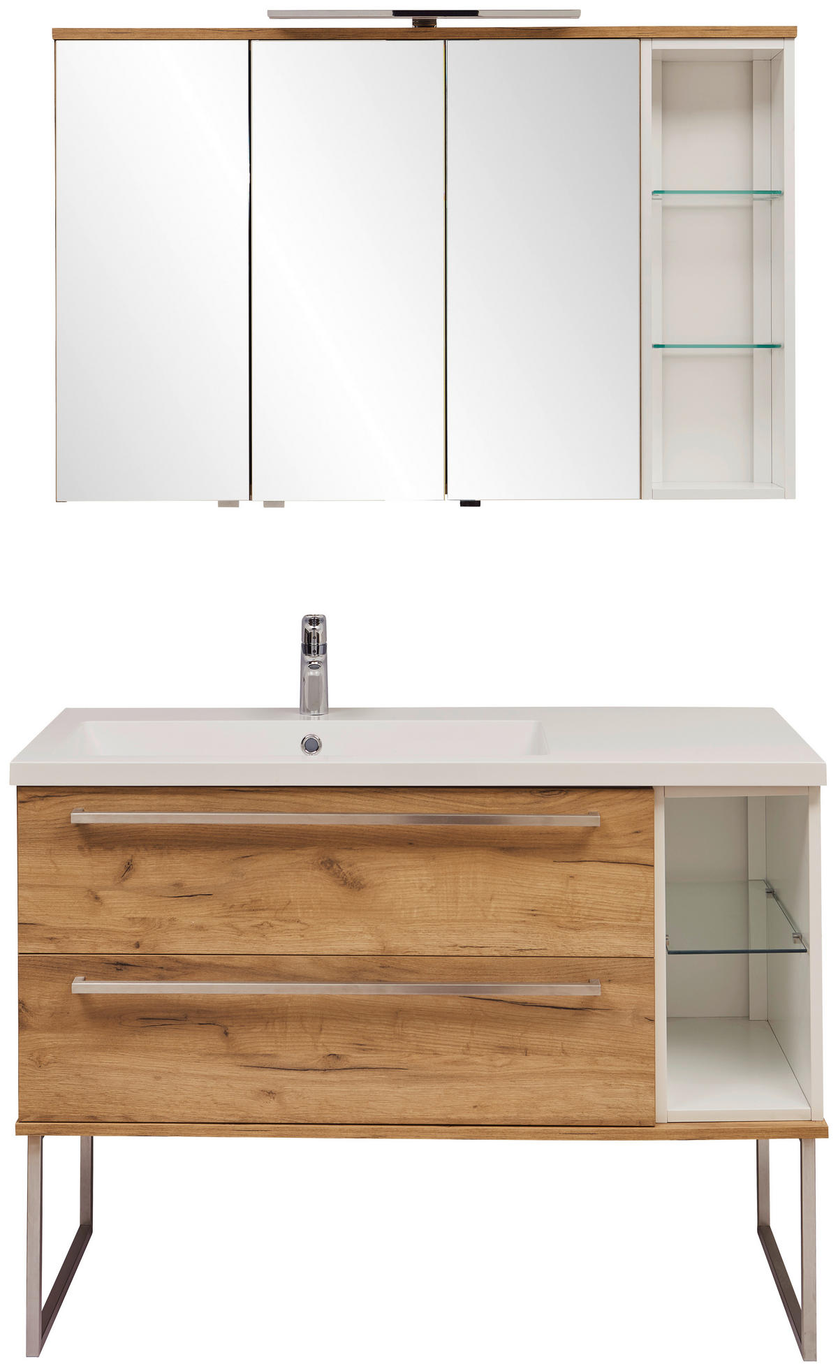 BADEZIMMER  in 120 cm  - Weiss/Eichefarben, Basics, Glas/Holzwerkstoff (120cm) - Dieter Knoll
