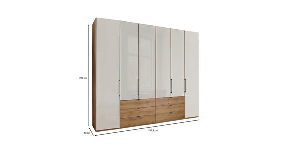 FALTTÜRENSCHRANK 250/216/58 cm 6-türig Champagner, Eiche Bianco - Schieferfarben/Eiche Bianco, KONVENTIONELL, Glas/Holzwerkstoff (250/216/58cm) - Dieter Knoll
