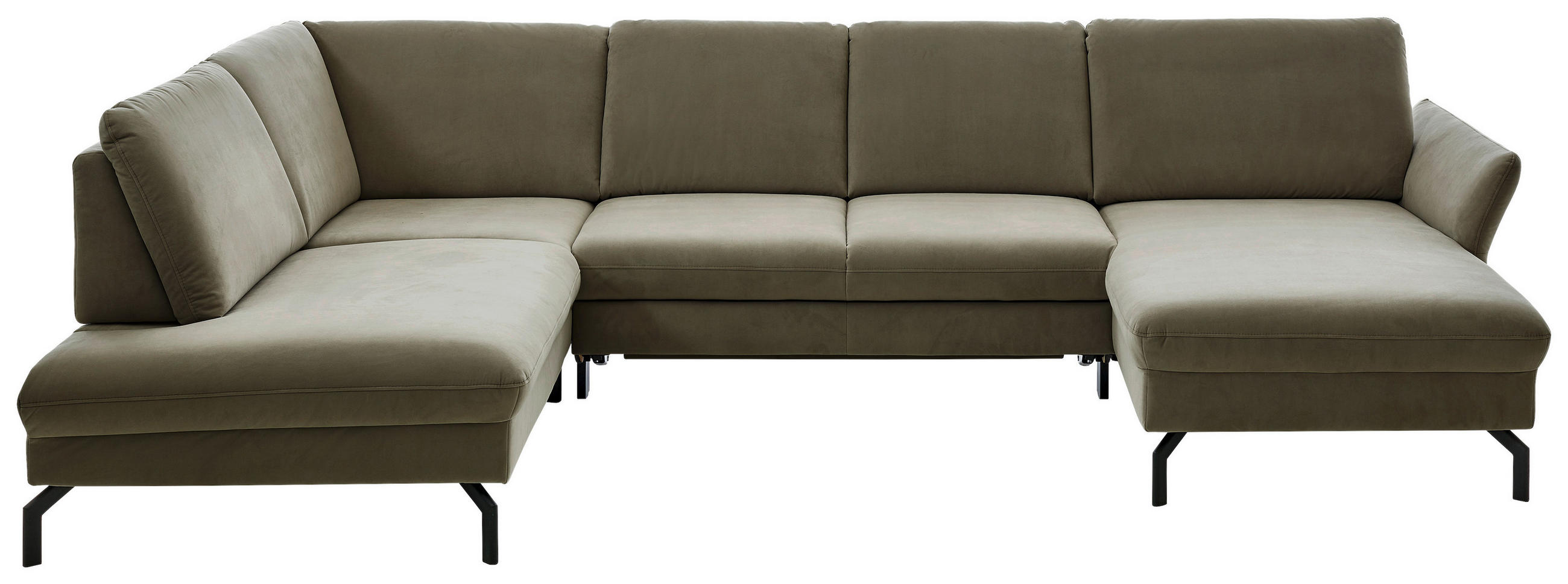 WOHNLANDSCHAFT Olivgrün Velours  - Schwarz/Olivgrün, Design, Textil/Metall (220/335/179cm) - Beldomo System