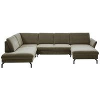 WOHNLANDSCHAFT Olivgrün Velours  - Schwarz/Olivgrün, Design, Textil/Metall (220/335/179cm) - Beldomo System