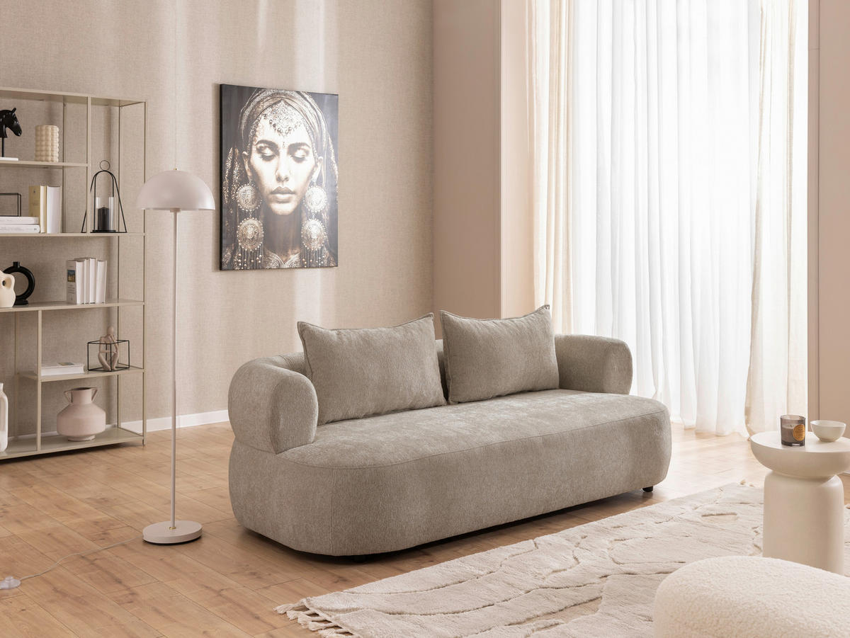 3-SITZER-SOFA Chenille Hellbraun  - Hellbraun/Schwarz, Design, Kunststoff/Textil (200/76/96cm) - Livetastic