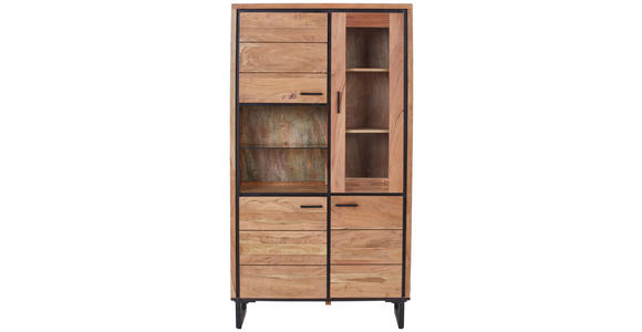 VITRINE in Hartholz Akazie Schwarz, Akaziefarben - Schwarz/Akaziefarben, MODERN, Glas/Holz (100/182/40cm) - Carryhome
