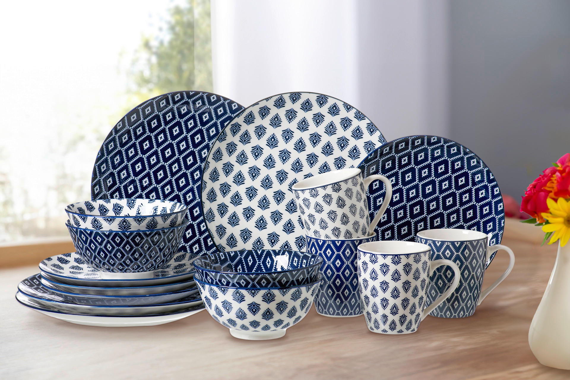 KOMBINOVANI SERVIS  Alva   16 delova     - bela/plava, Konvencionalno, keramika (28/24/28cm) - Ritzenhoff Breker