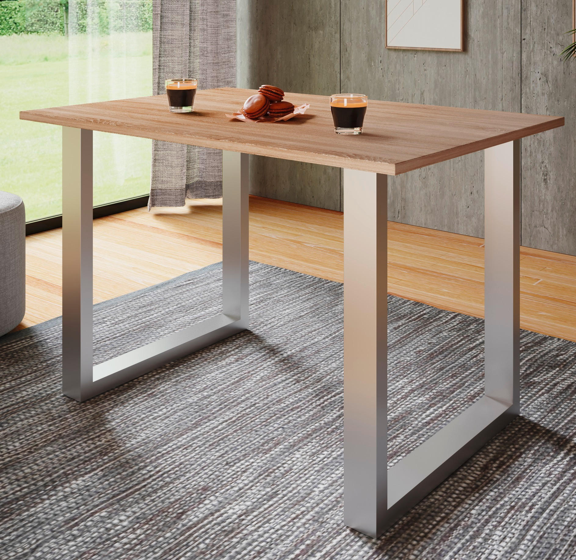 Thumbnail - Mid.you Esstisch, Silber, Sonoma Eiche, Holzwerkstoff, Kufe, 80x76x80 cm, Esszimmer, Tische, Esstische