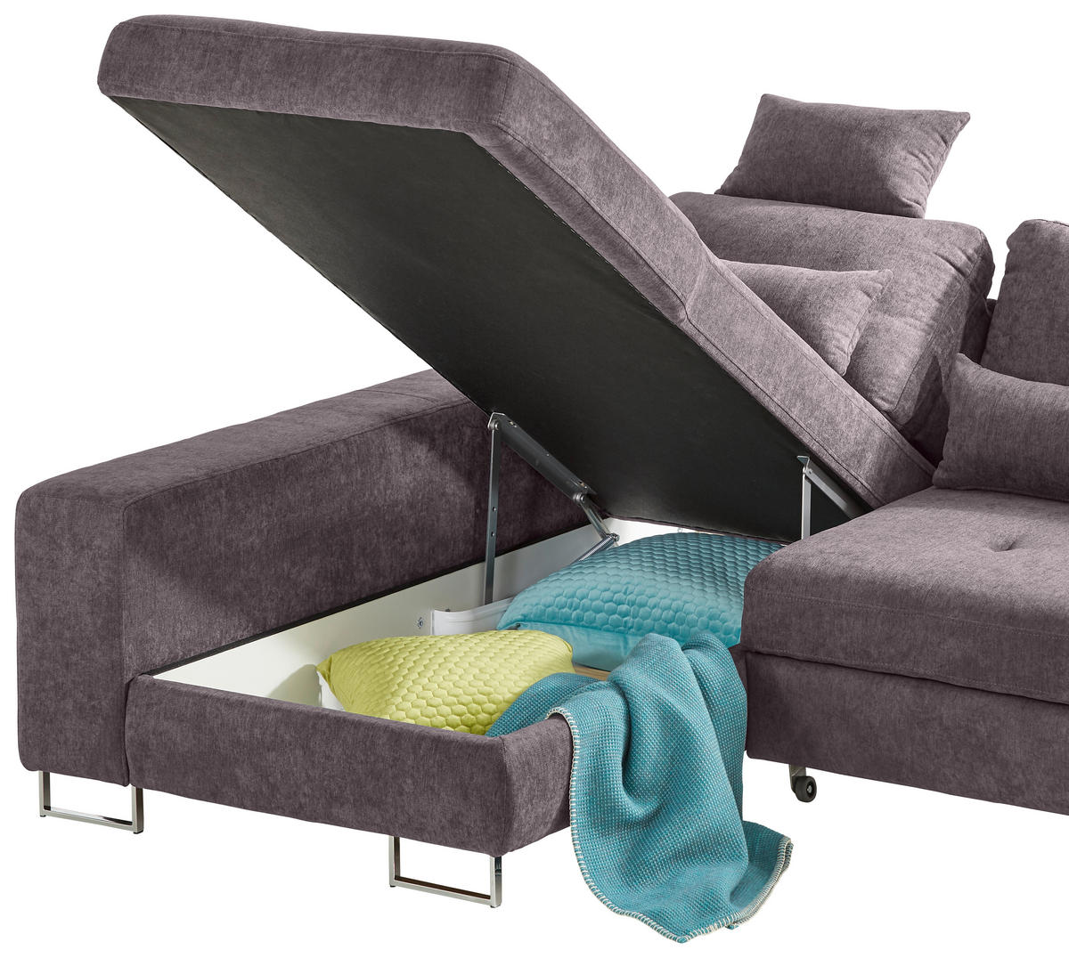 ECKSOFA in Flachgewebe Taupe  - Taupe, Design, Textil/Metall (188/260cm) - Hom`in