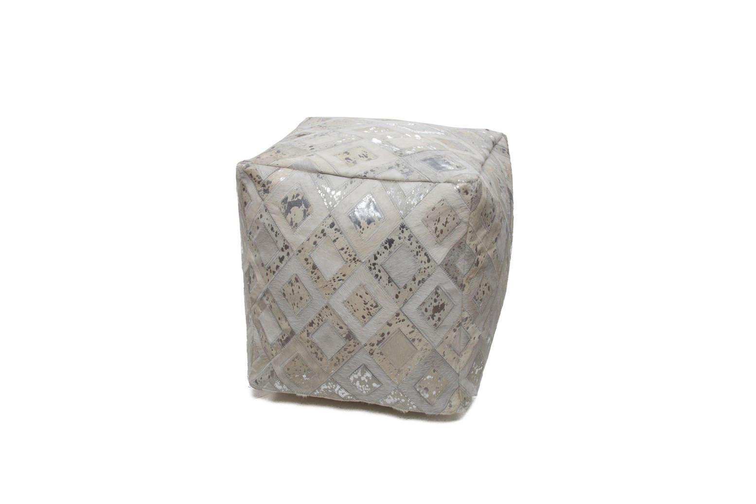 POUF Karo 45/45/45 cm  - Silberfarben/Creme, Design, Leder (45/45/45cm) - Kayoom