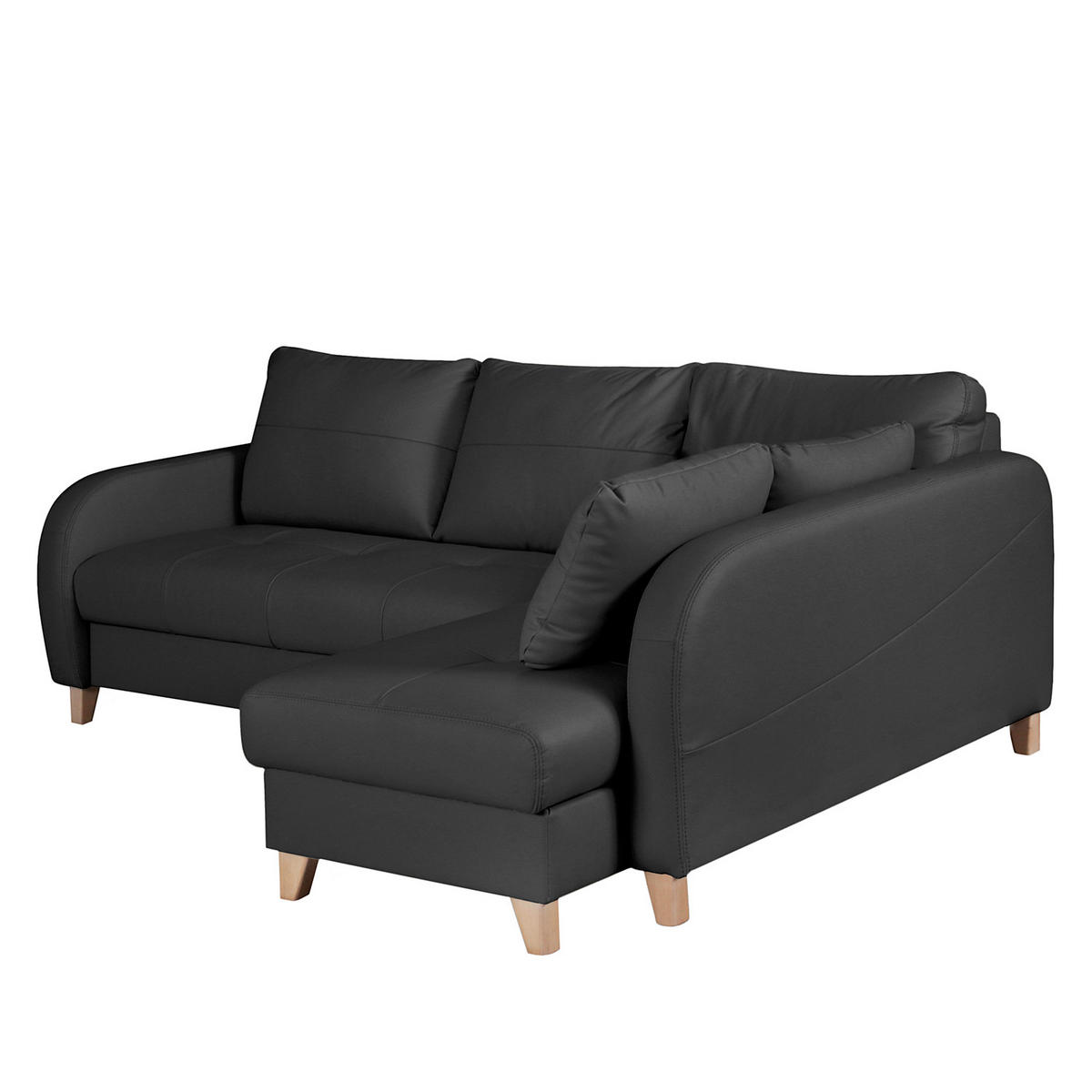 ECKSOFA Schwarz Echtleder Lederlook  - Buchefarben/Schwarz, Design, Leder/Holz (227/168cm) - Livetastic
