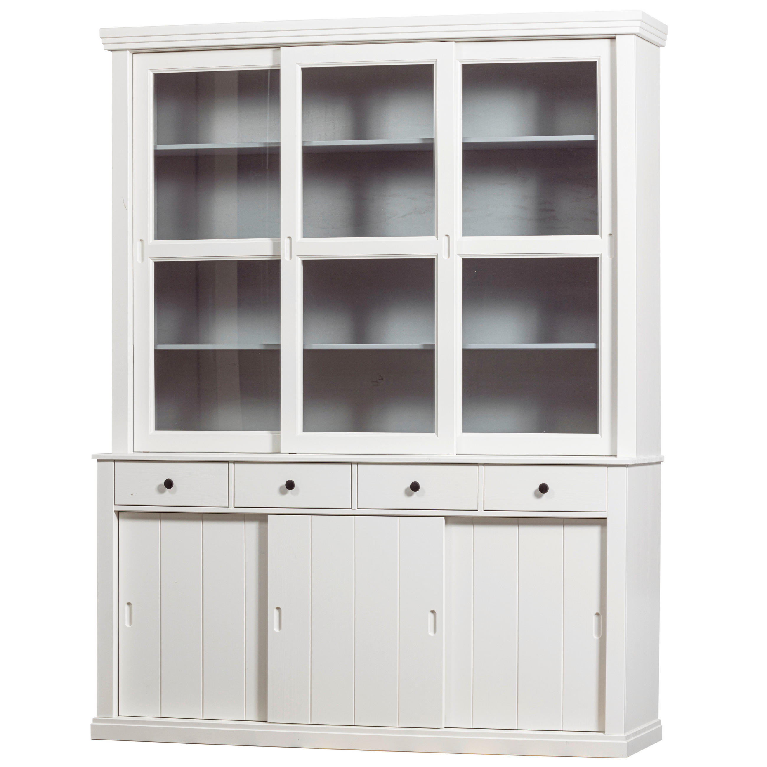 VITRINE Lagos in vollmassiv Kiefer Weiß  - Schwarz/Weiß, Design, Glas/Holz (166/214/48cm) - Livetastic