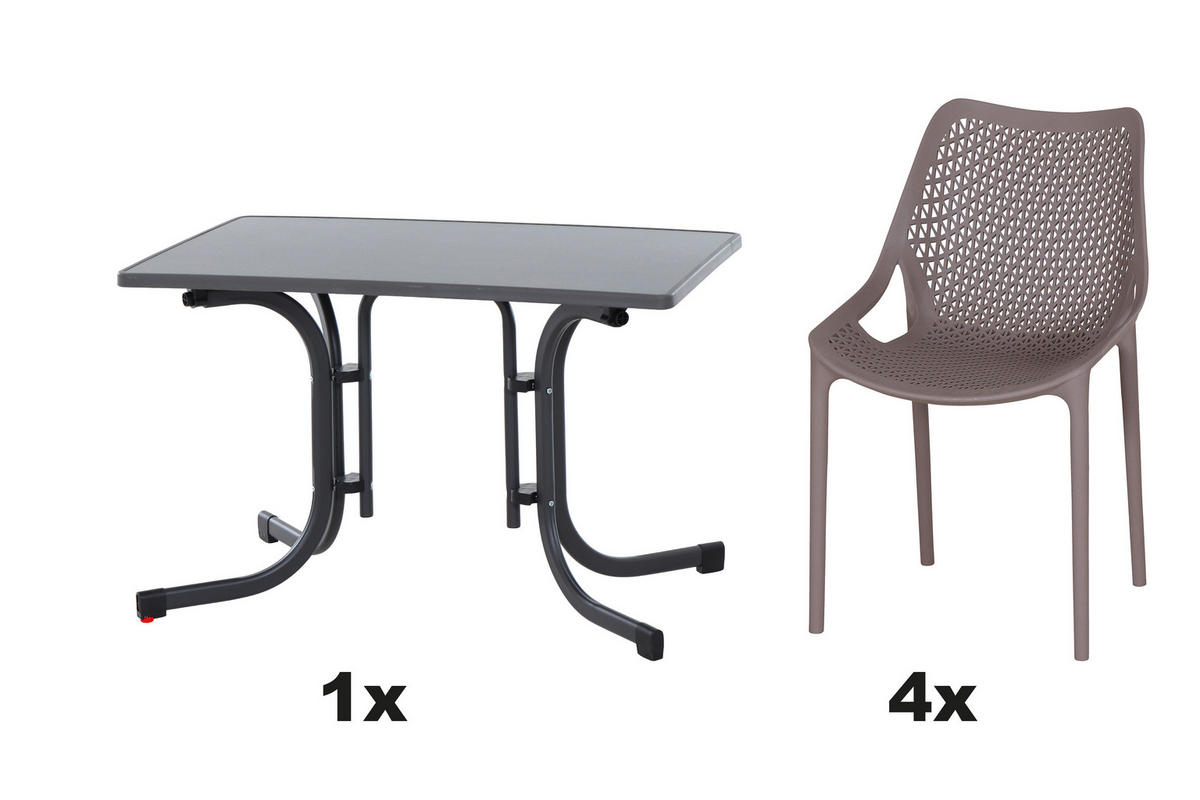 GARTENGARNITUR 5-teilig Stahl  - Taupe/Anthrazit, Basics, Kunststoff/Metall (70/81/110cm) - Siena Garden