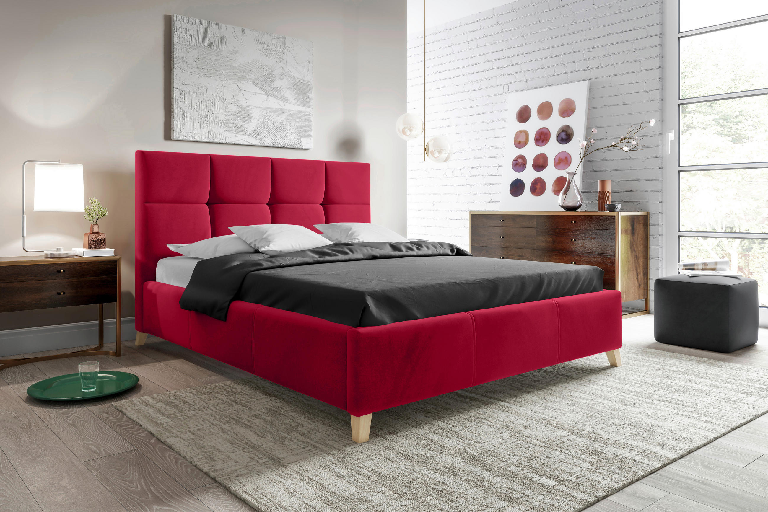 POLSTERBETT Lattenrost, Bettkasten 180/200 cm  in Rot  - Buchefarben/Rot, KONVENTIONELL, Holz/Textil (180/200cm) - Carryhome