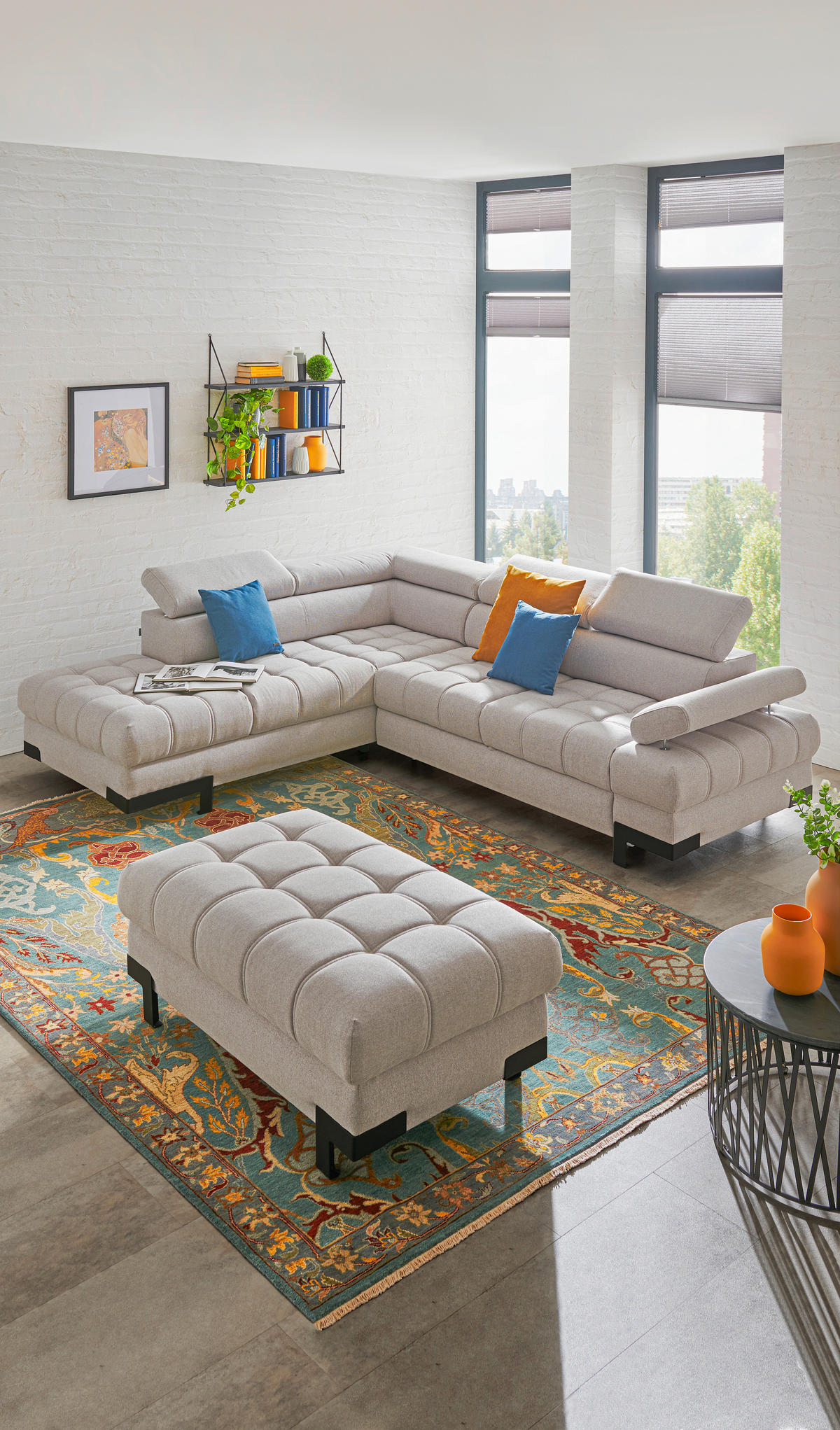ECKSOFA in Webstoff Silberfarben  - Silberfarben/Schwarz, Modern, Textil/Metall (223/263cm) - Welnova