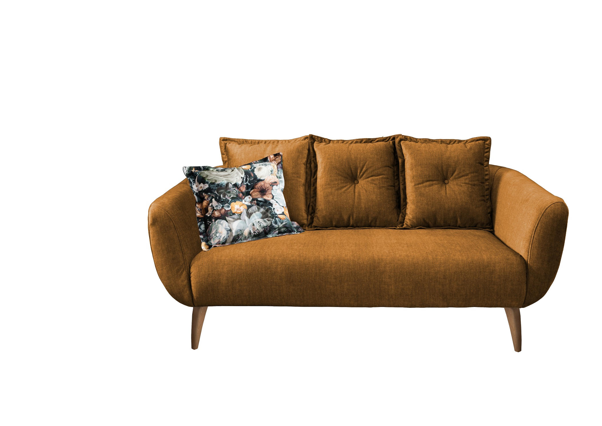2,5-SITZER Velours Gelb, Multicolor  - Gelb/Buchefarben, MODERN, Holz/Textil (196/94/103cm) - Livetastic
