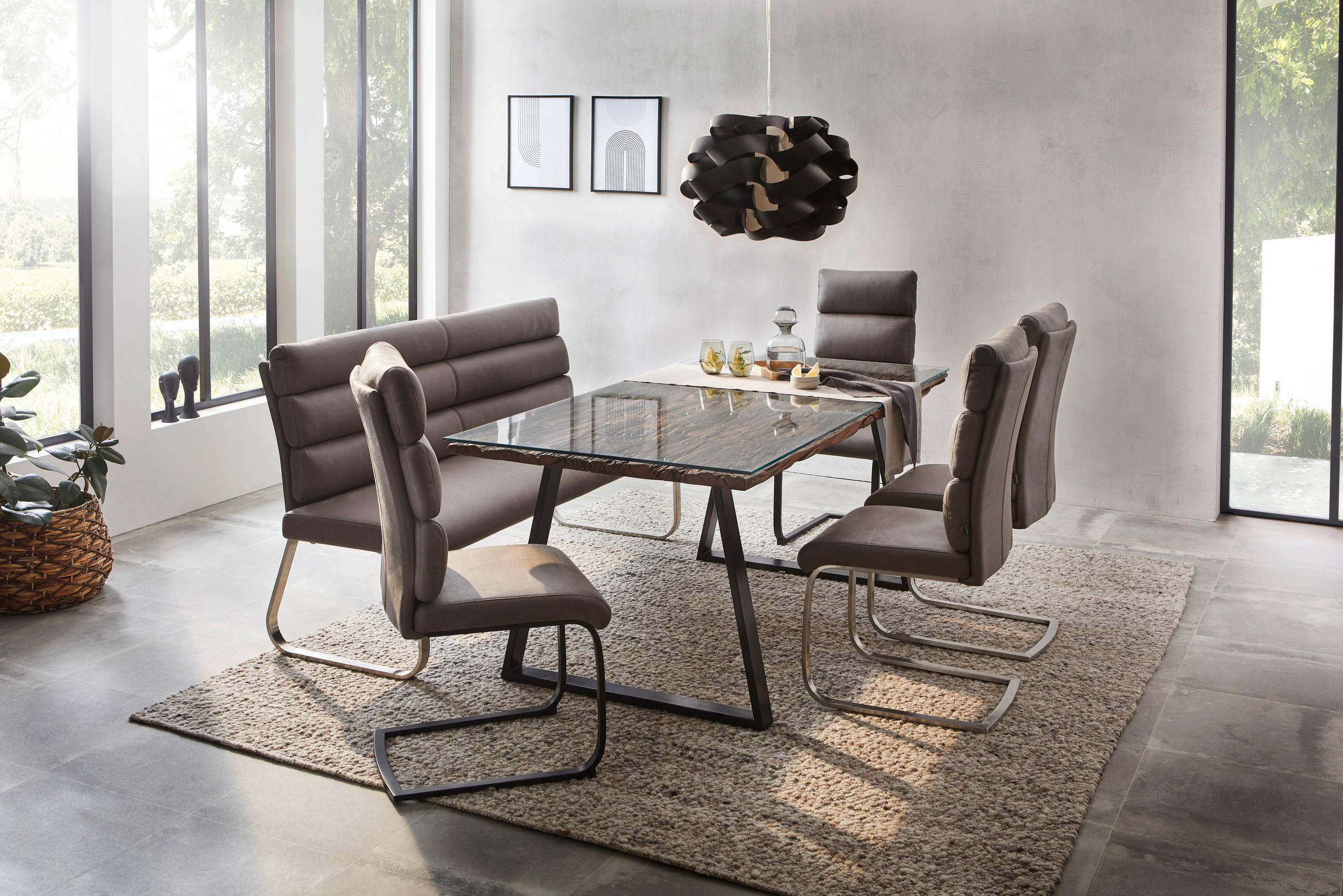 SCHWINGSTUHL  in Eisen Webstoff  - Schwarz/Grau, Design, Textil/Metall (47/106/63cm) - Novel