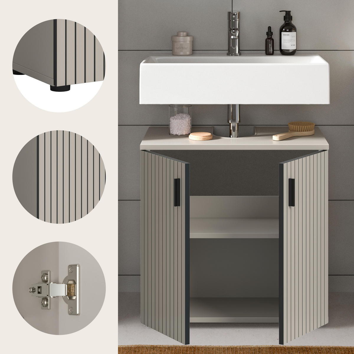 TVÄTTSTÄLLSUNDERSKÅP 60/59/30 cm  - svart/kashmir, Trend, trämaterial/plast (60/59/30cm) - MID.YOU