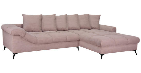 ECKSOFA Rosa Cord Rückenkissen, Armlehnenkissen, Rücken echt  - Schwarz/Rosa, KONVENTIONELL, Textil/Metall (332/231cm) - Carryhome