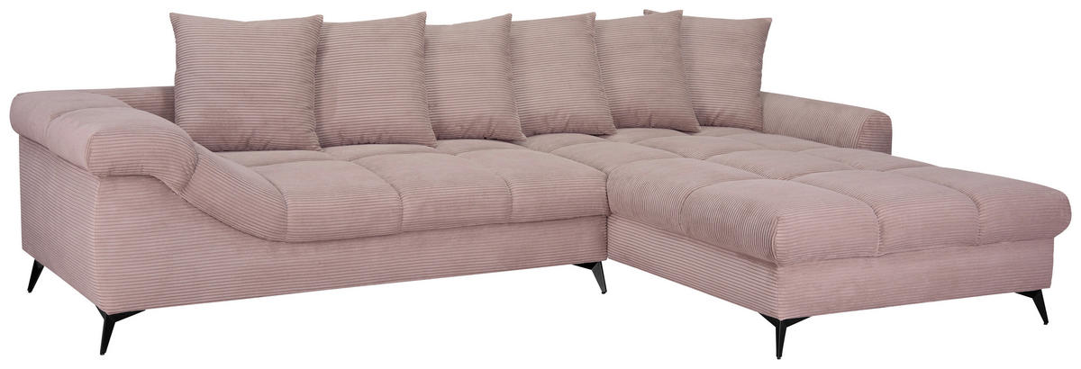 ECKSOFA Rosa Cord Rückenkissen, Armlehnenkissen, Rücken echt  - Schwarz/Rosa, KONVENTIONELL, Textil/Metall (332/231cm) - Carryhome