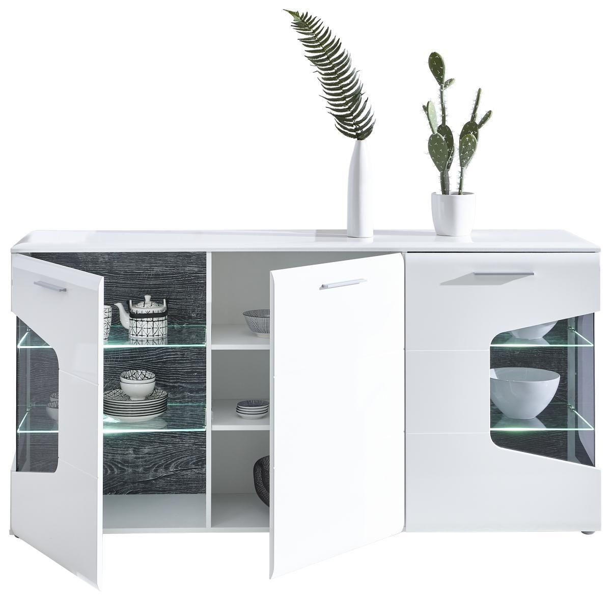 SIDEBOARD 180/89/41 cm  in Weiß, Eichefarben, Weiß Hochglanz  - Eichefarben/Weiß Hochglanz, Design, Glas/Holzwerkstoff (180/89/41cm) - Hom`in