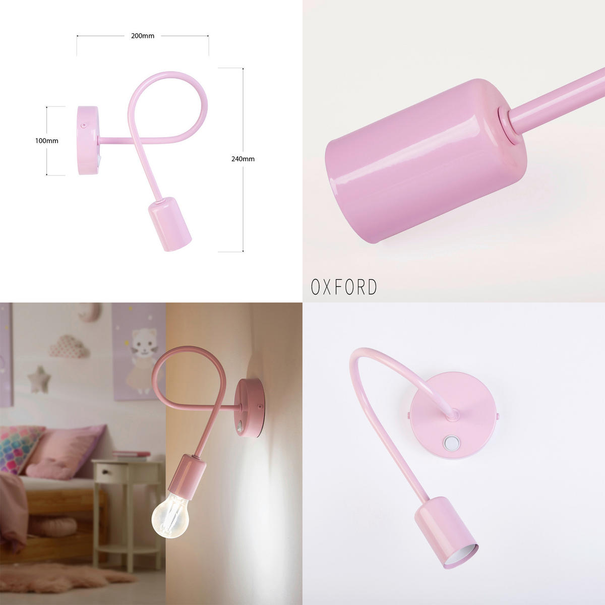 KINDERWANDLEUCHTE Oxford 20/20/24 cm  - Hellrosa, Design, Metall (20/20/24cm)