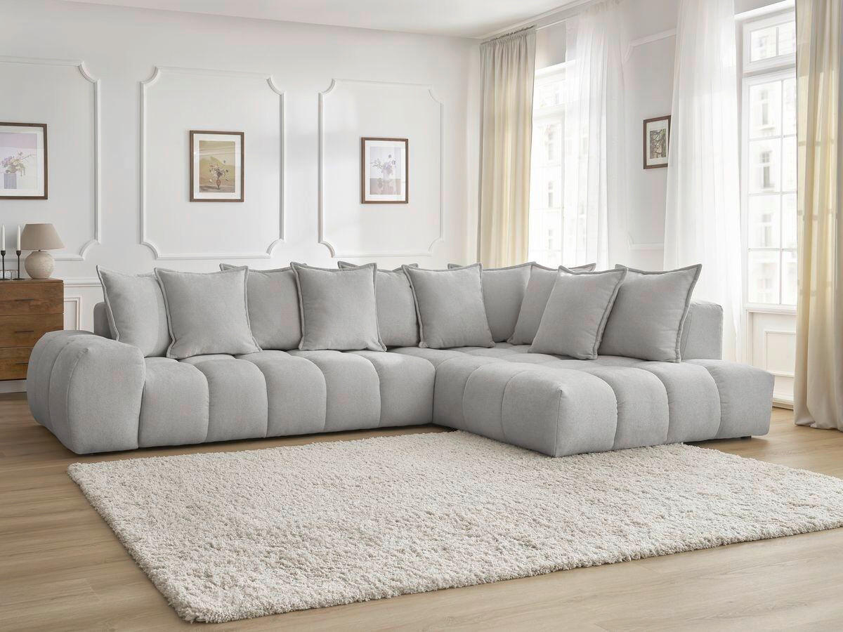 ECKSOFA Ottomane rechts  EVEREST Hellgrau Struktur  - Hellgrau/Schwarz, MODERN, Kunststoff/Textil (352/210cm)