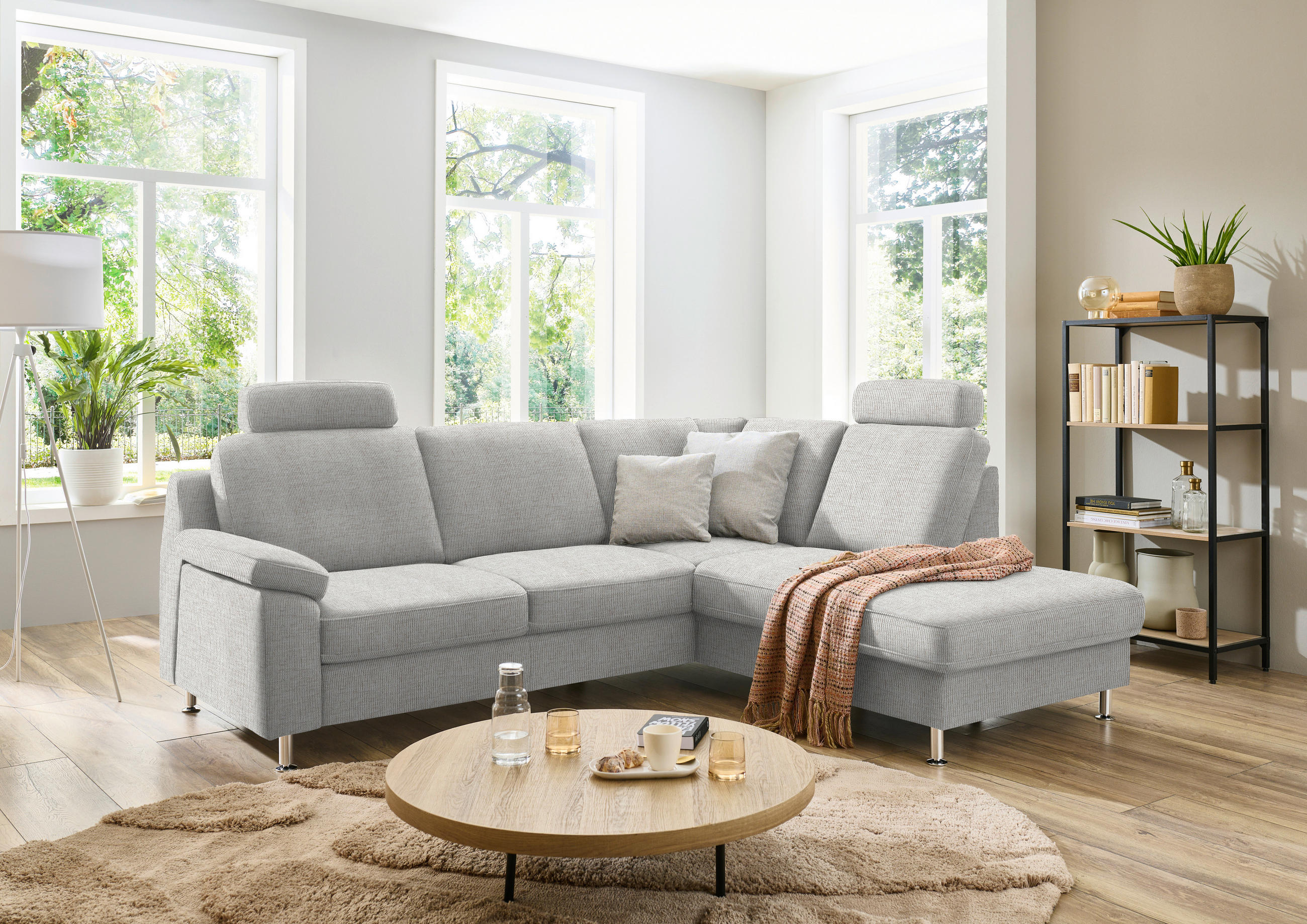 ECKSOFA in Webstoff Creme  - Creme/Alufarben, Konventionell, Textil/Metall (241/200cm) - Beldomo System