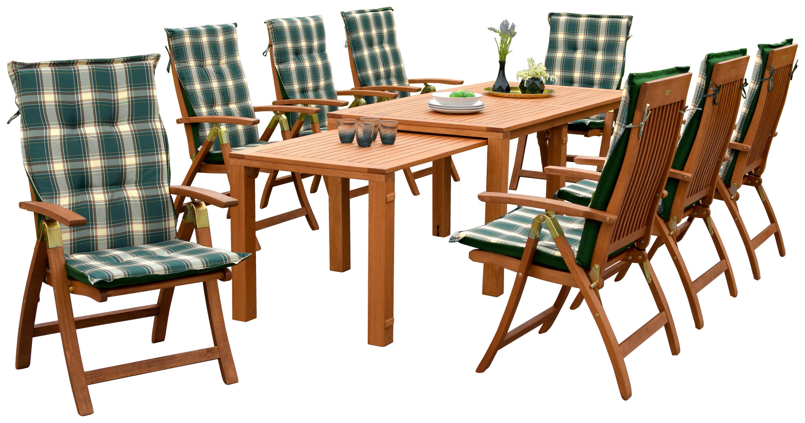 GARTENSET Eukalyptusholz Hartholz - Naturfarben/Grün, KONVENTIONELL, Holz/Textil - Gardenson