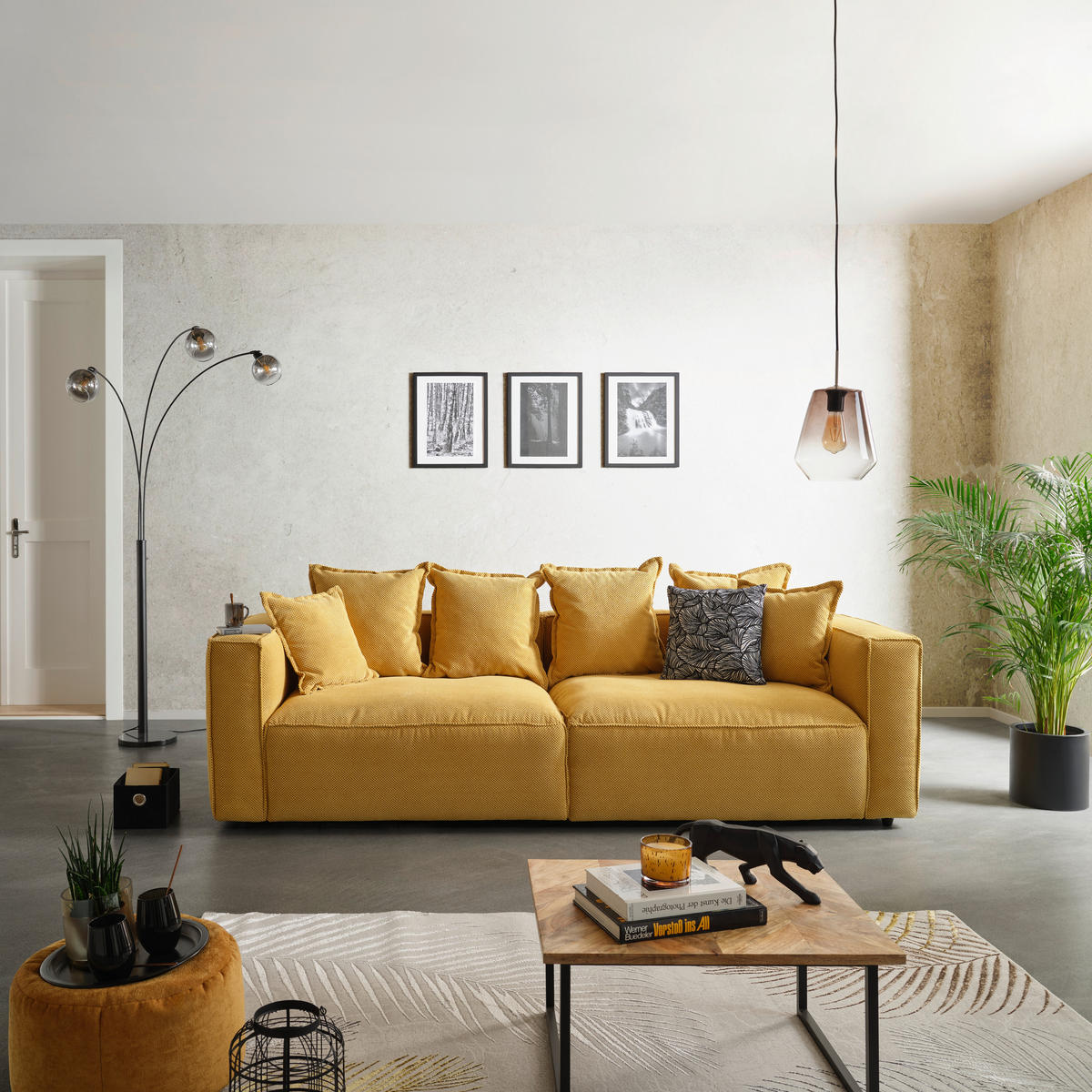 BIGSOFA in Mikrofaser Senfgelb  - Senfgelb/Schwarz, Modern, Textil (280/72/109cm) - MID.YOU