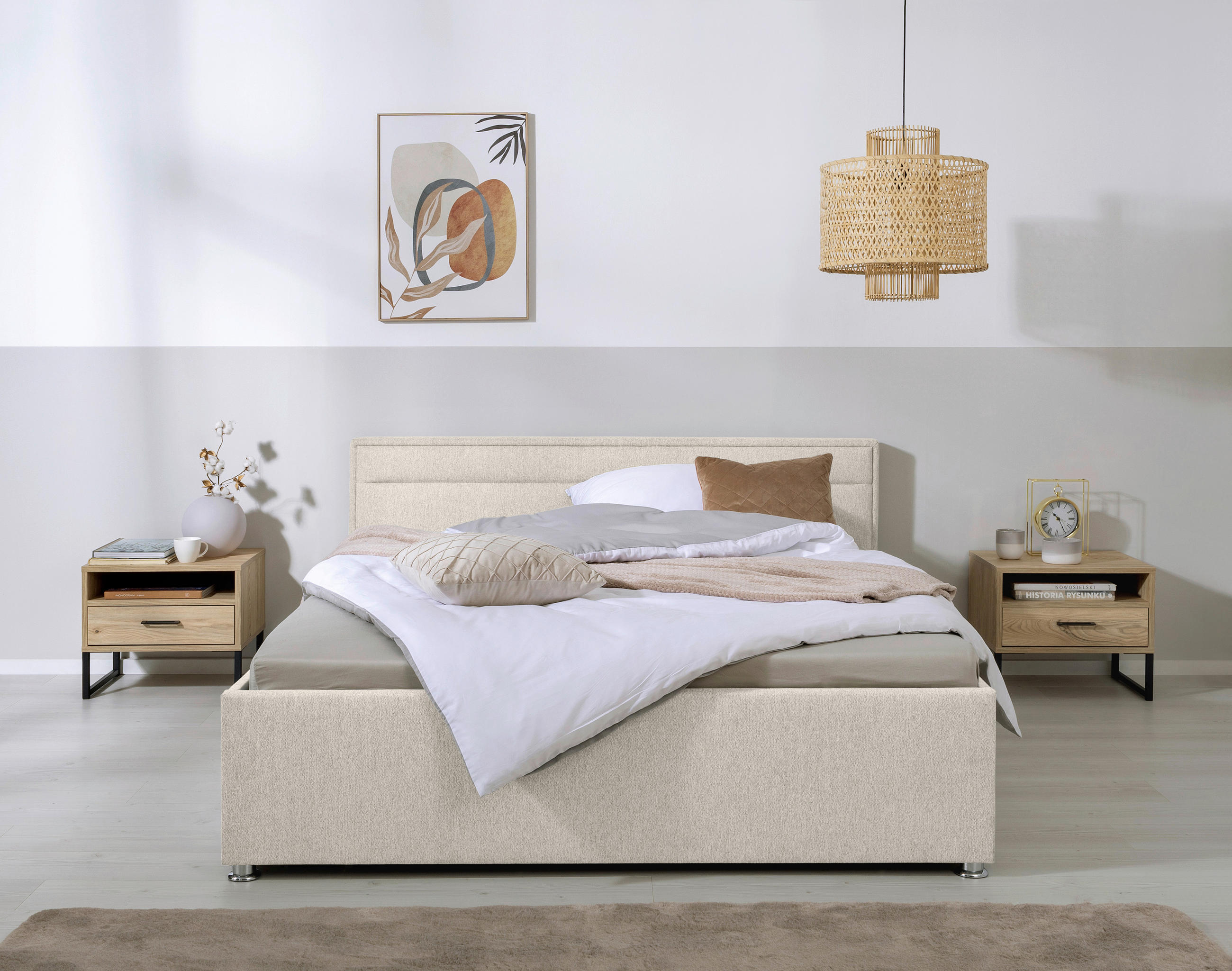 Pat Tapițat, 160/200 cm, culoare natur