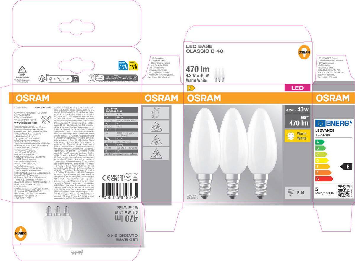 LED-LEUCHTMITTEL   E14 4,2 W 470 lm  - Weiß, Basics, Glas (3,5/10cm)