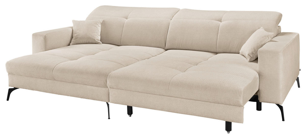 ECKSOFA Creme Webstoff  - Creme/Schwarz, KONVENTIONELL, Textil/Metall (180/285cm) - SetOne by Musterring